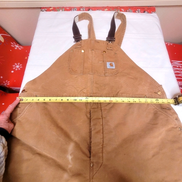 Carhartt Bib Overalls Men's 52x28 Brown Duck Quilt Lined Double Knee EUC Vintage - Picture 6 of 7